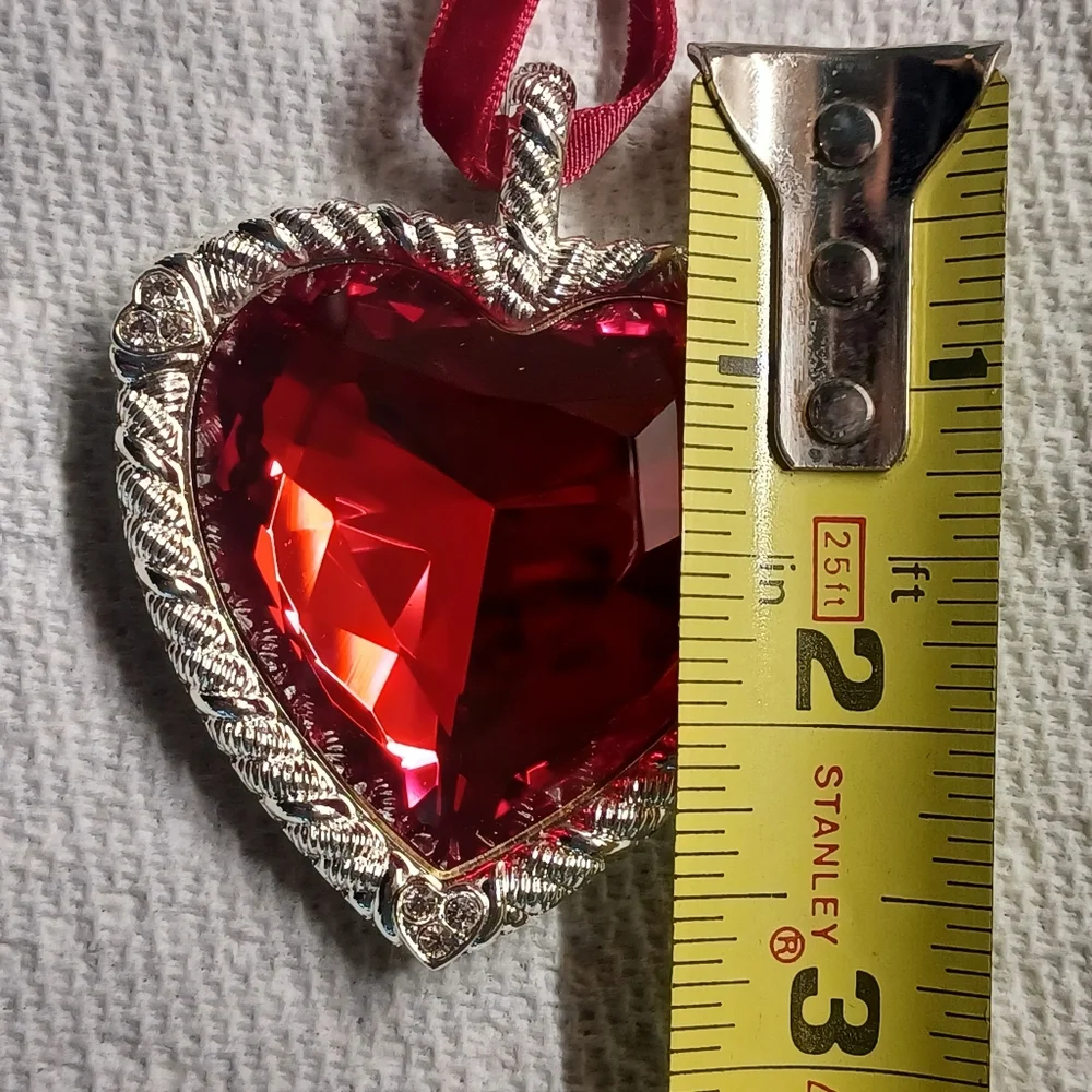 Judith Ripka Ornament Silvertone Red Crystal Heart In Original Box - Picture 5 of 6